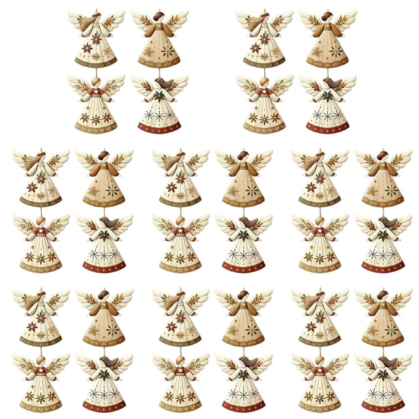 Adornos navideños de madera con forma de ángel. Adornos rústicos de estilo granja con forma de ángel. Adornos para colgar en el árbol de Navidad para decorar el hogar en Navidad.