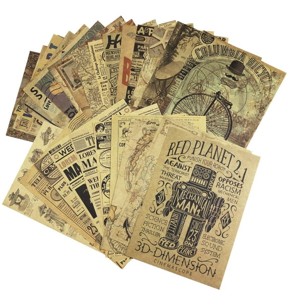 Vintage Handmade Kraft Scrapbook Paper 30 Sheets by CATaireen 5.8in*8.2in Junk Journal Decoupage Craft (NO Repetition NO Sticker)