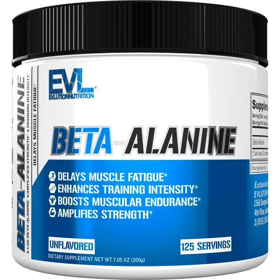 Evlution Nutrition Beta-Alanine - Supports Muscle Endurance, Intense Training & Strength - 1.6g Pure Beta-Alanine Per Serving - Recovery - Dietary Supplement - Unflavored Powder - 125 Servings
