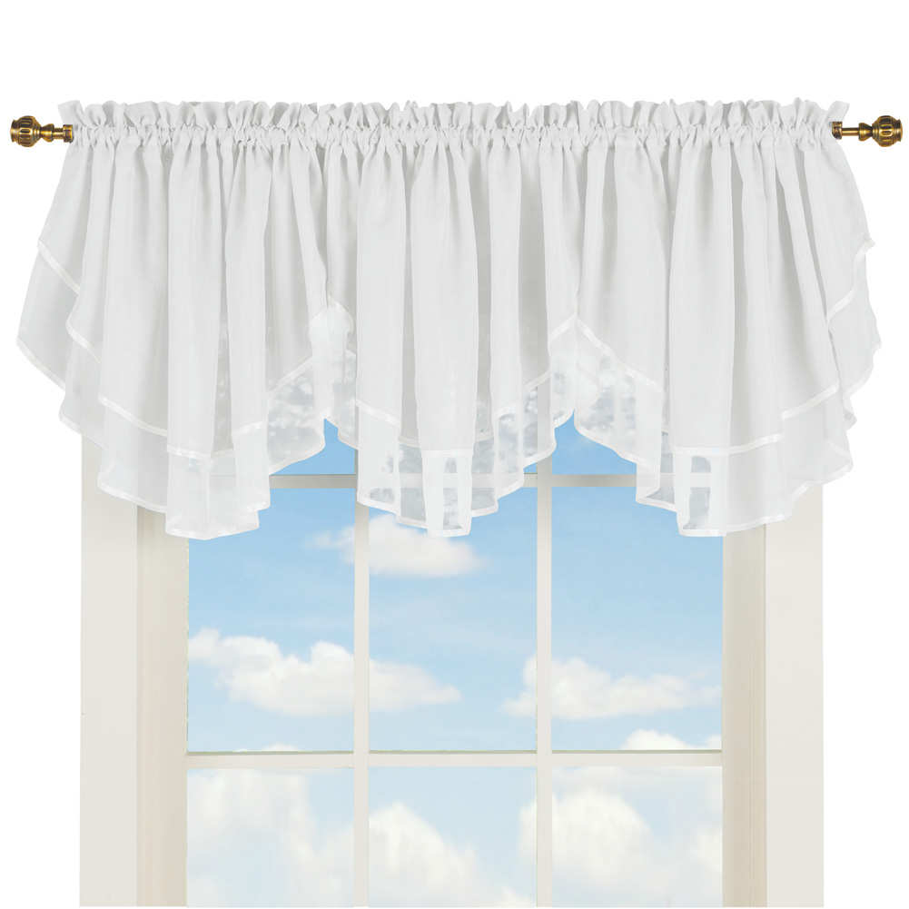 Elegant Sheer Layered 3pc. Ascot Valance Curtain Topper with Rod Pocket