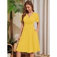 thumbnail image 2 of Chiclily Womens Summer Short Sleeve Casual Dresses V-Neck Boho Midi Dress with Pockets, Light Yellow L, 2 of 6