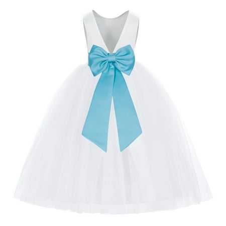 

White V-Back Satin Special Occasion Dresses for Toddler Girls 219T