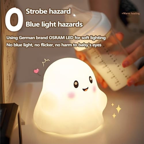 Halloween Night Light, Cute Touch Night Light Rechargeable Dimmable Nightlight Novelty Ghostess Element Silicone Bedside Lamp for Toddler Baby Kids Dorm Room Decor 3-Level Nursery Nightlight (1pcs)