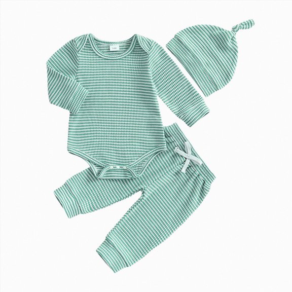 Ccpelsie Newborn Baby Boy Going Home Outfit Kimono Romper Jumpsuit Waffle Fall Winter Warm Clothes(Green,3-6 Months)