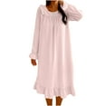 thumbnail image 2 of Blmnix Women's Nightgowns Plus Size Long Sleeve House Dress Red Crew Neck Sleep Dress, 2 of 7