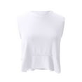 thumbnail image 4 of Xysaqa Women's Sleeveless Yoga Tops Asymmetrical Athletic T-Shirt Running Tanks Crop Tops for Women Flowy Crew Neck Tee Gym Workout Cropped Shirts White M Summer Savings, 4 of 9