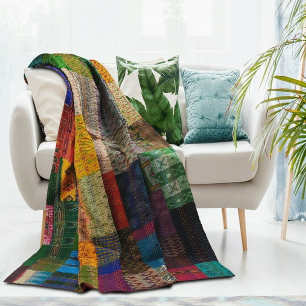LR Home Kantha Multi Color Patchwork Traditional 50" x 70" Throw