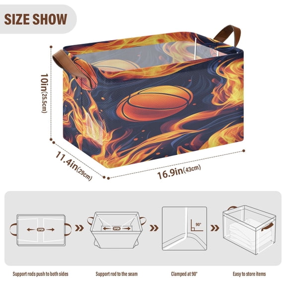 BZSMCE Collapsible Fabric Cube Storage Bins Ffyy3_basketball_with_flames_seamless_e715f8b4-1cab-4e47-ac40-5c43265a63de_4 Design Pattern Storage Box