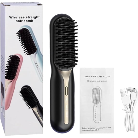 Portable Cordless Hair Straightener Brush with 3 temperature, Lightweight Straightening Brush With 50 Million Negative Lon, Hot Comb Hair Straightener hair accessories.