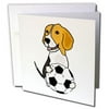 3dRose Funny Cute Beagle Puppy Dog Playing Soccer - Greeting Card, 6 by 6-inch