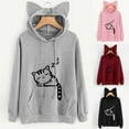thumbnail image 2 of Women Long Sleeve Hoodies Sweatshirt Cat Print and Ear Kangaroo Pocket Pullover, 2 of 3