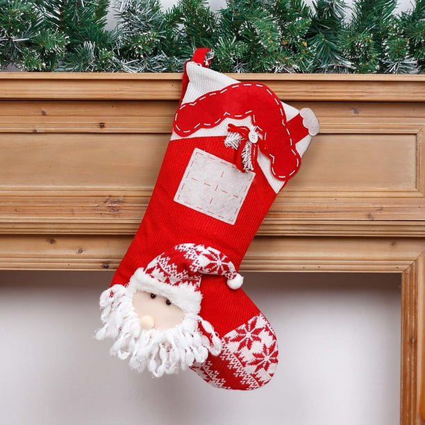 Adornos navideños, adornos navideños, regalos navideños, adornos navideños, adornos para chimenea, bolsas de regalo, calcetines de dulces, calcetines navideños de punto rojos y blancos, medias para ch