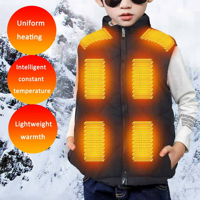 YYDGH Kids Heated Vest, USB Charging Lightweight Cotton Padded Heating Vest  for Boys Girls Electric Jacket Body Warmer(Black,10-11 Years)