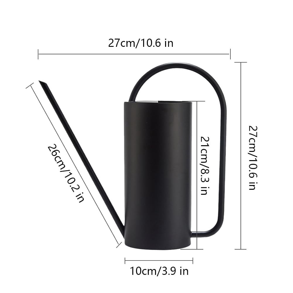 Watering Can, 50 oz/1.5L Stainless Steel Watering Can Pot with Long Spout, Garden Watering Cans with Comfortable Handle for Indoor House Plants Bonsai Flower Decorative - BLACK