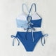 thumbnail image 5 of Trajes de baño Amzcrzy Tankini para mujer, trajes de baño, trajes de baño, bikini con control de abdomen, moda para mujer, bikini de dos piezas con tirantes en contraste de color dividido, azul, L, 5 of 6