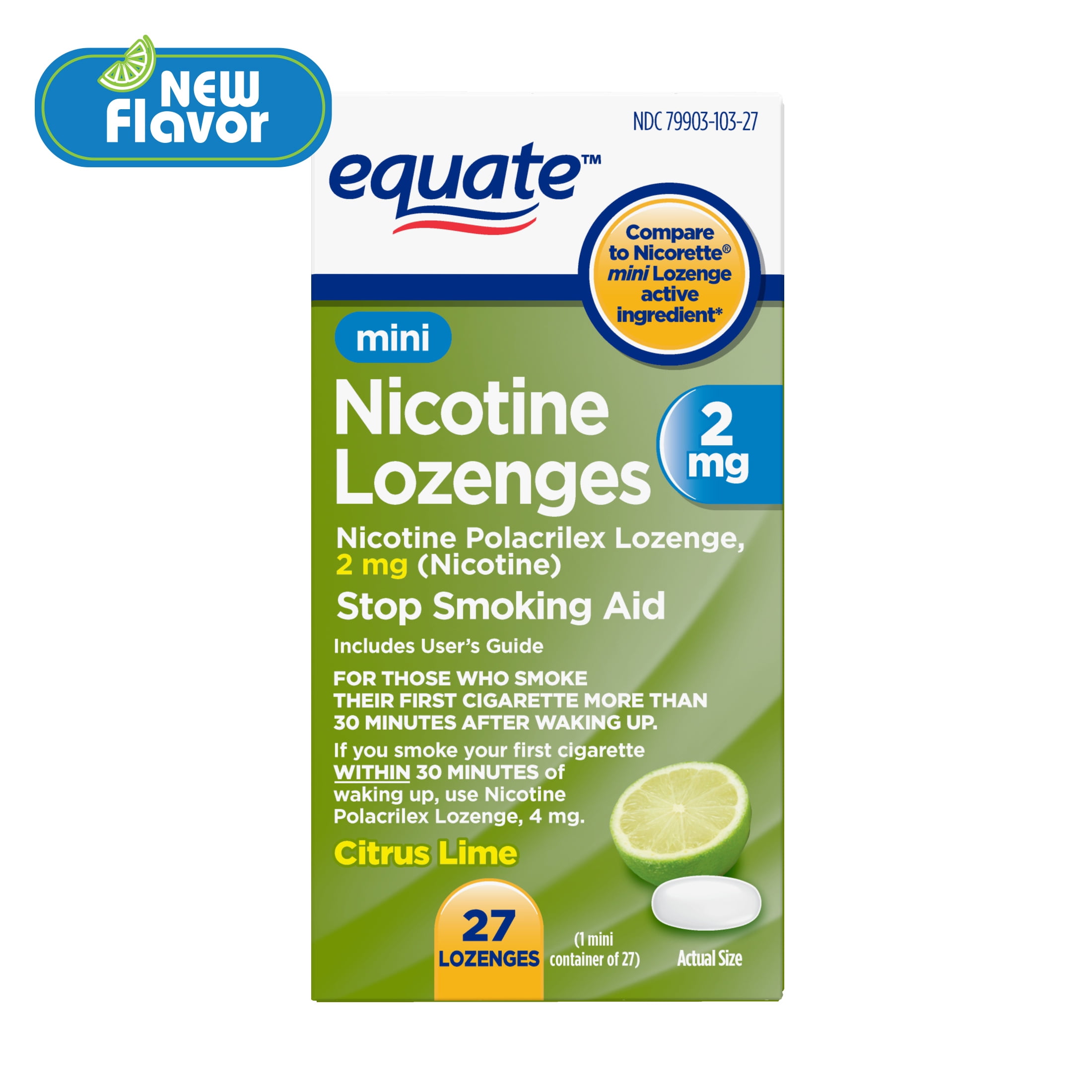 Equate Mini Nicotine Polacrilex Lozenge 2 mg, Citrus Flavor, 27 Count