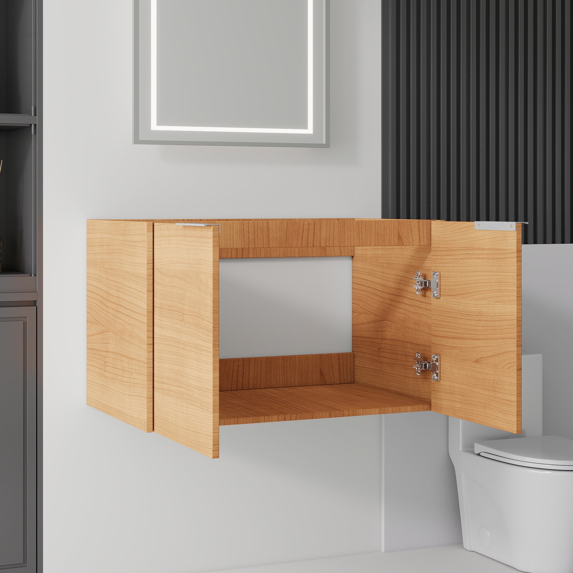 Leumius 30" Floating Bathroom Vanity Cabinet,Soft-Close Double Doors,Wall Mounted Cabinet Set Design Bathroom Vanity for Small Space,Cabinet Only,Oak