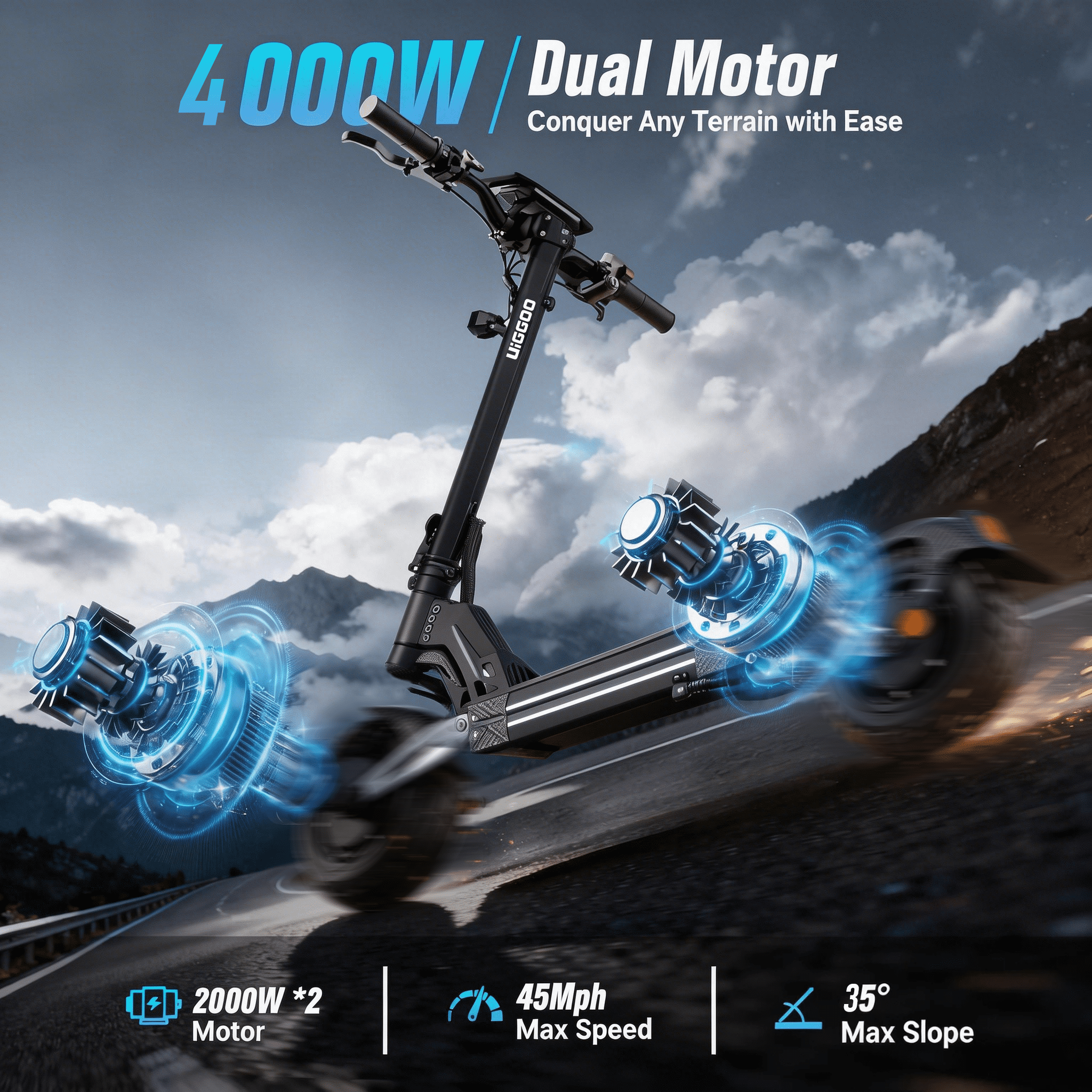 EOEOTWO K2MAX Dual Motor Electric Scooter for Adults, 4000W Peak 45MPH Fast Off-Road E-Scooter, 60V 27Ah Battery 42 Miles Range, 11" All-Terrain Tires Foldable Commuting Scooter UL2272