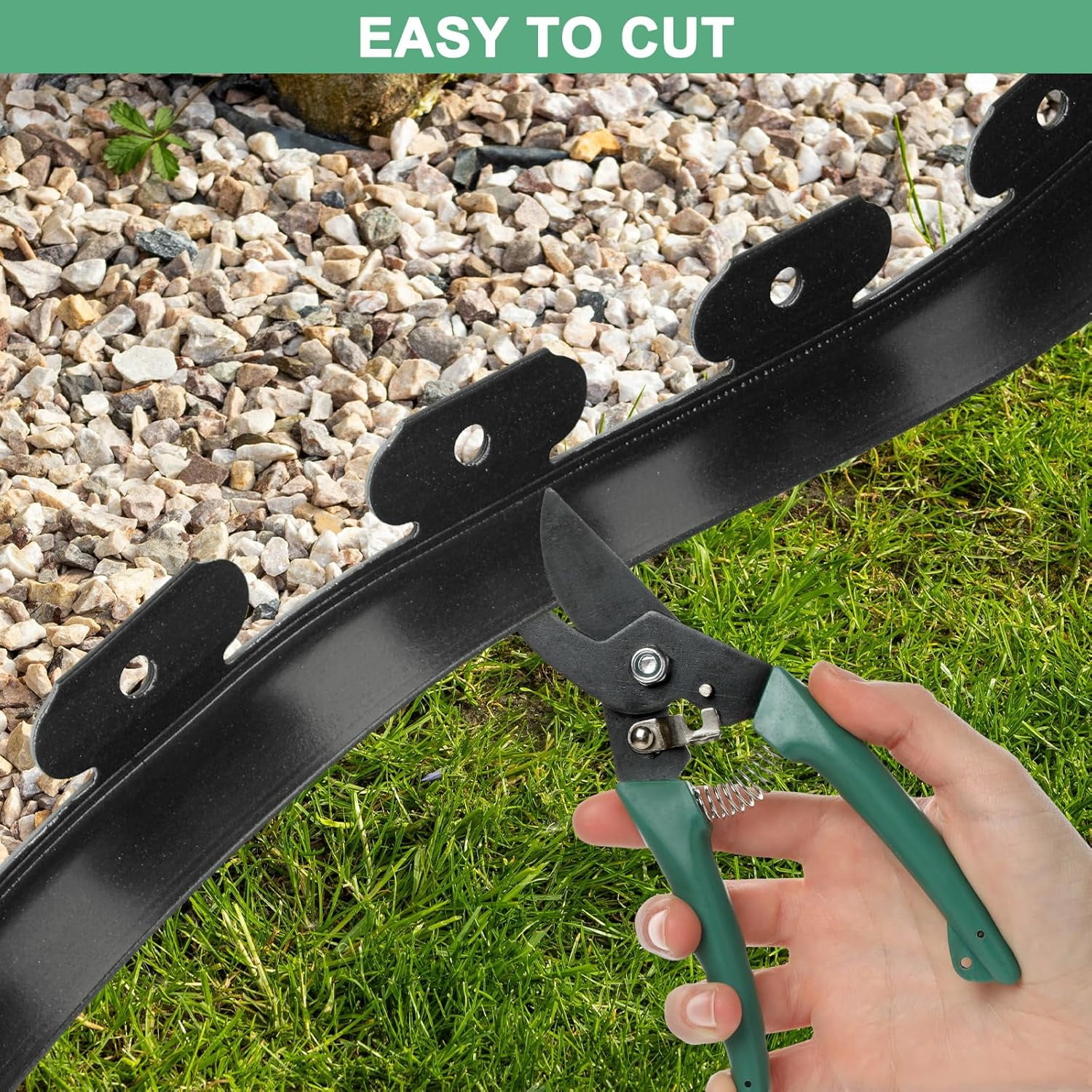 Garden Edging - 20 Feet Plastic Landscaping Edging Border with 18 PCS Spikes Apply to Flower Beds/Grass Lawn/Yard (20FT x 1.57IN, Black)