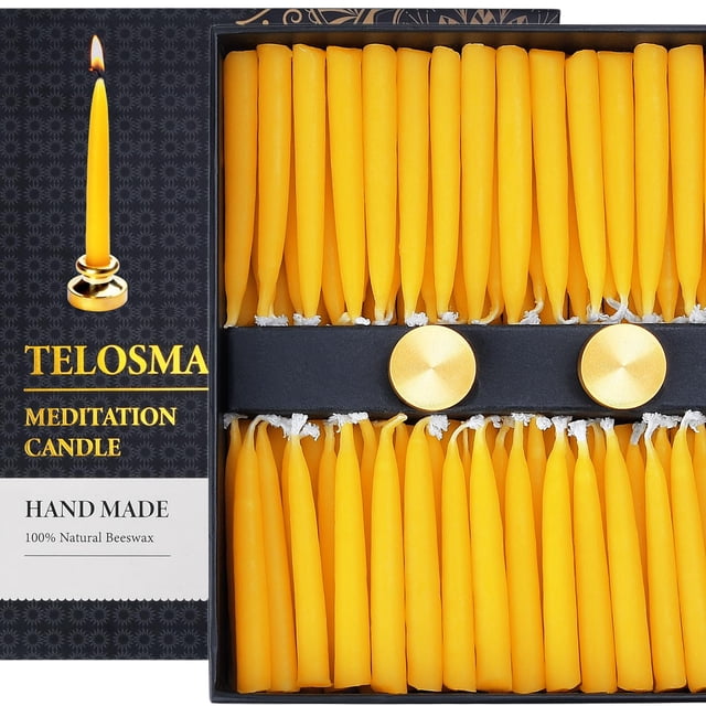 Velas de meditación TELOSMA, 100 unidades, cera de abeja pura con soportes