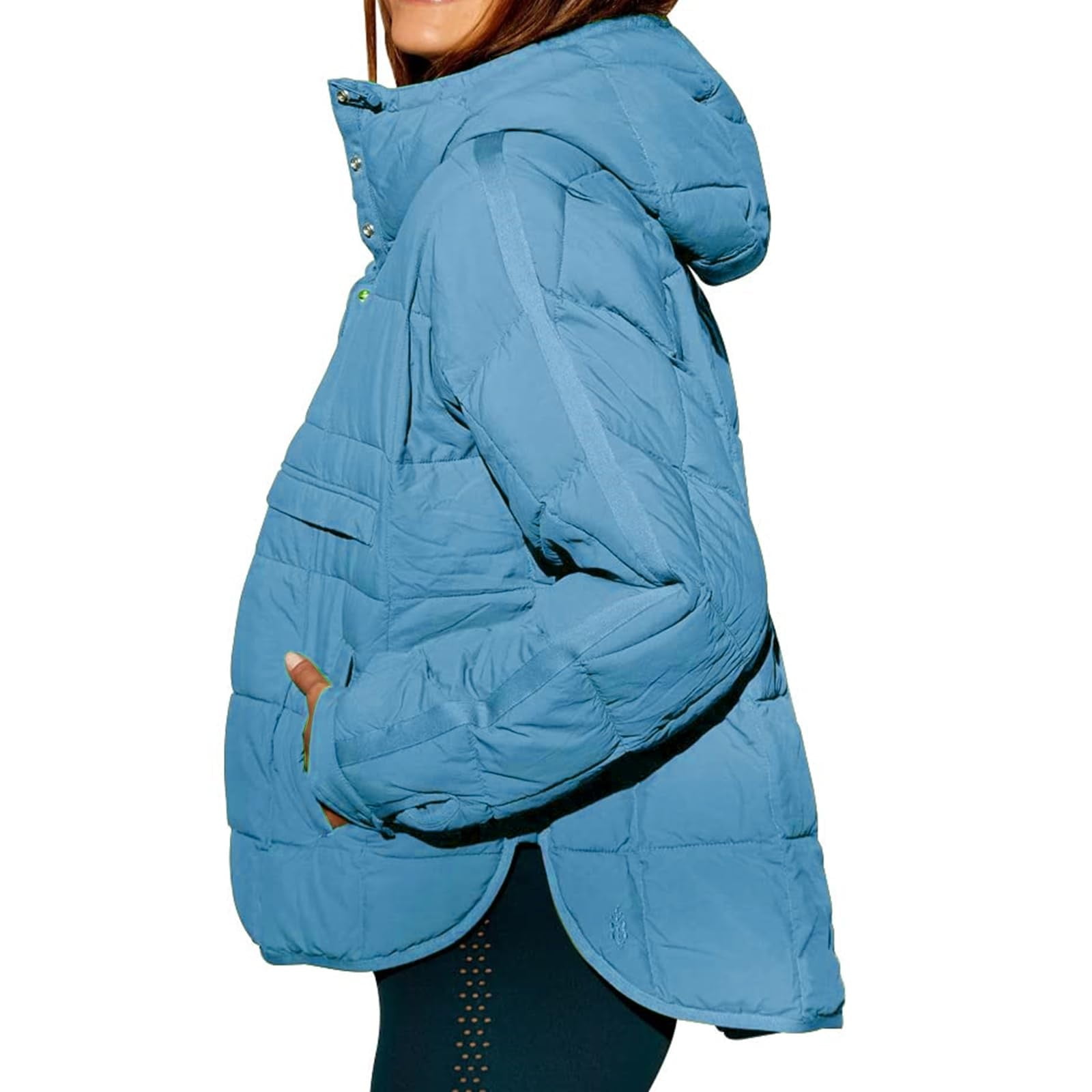 Rigardu Hoodies for Women Pullover Women's Quilted Pullover Puffer Jacket Oversized Long Sleeve Hooded Coats Winter Warm Lightweight Outwear with Pocket Womens Hoodies Blue Xl