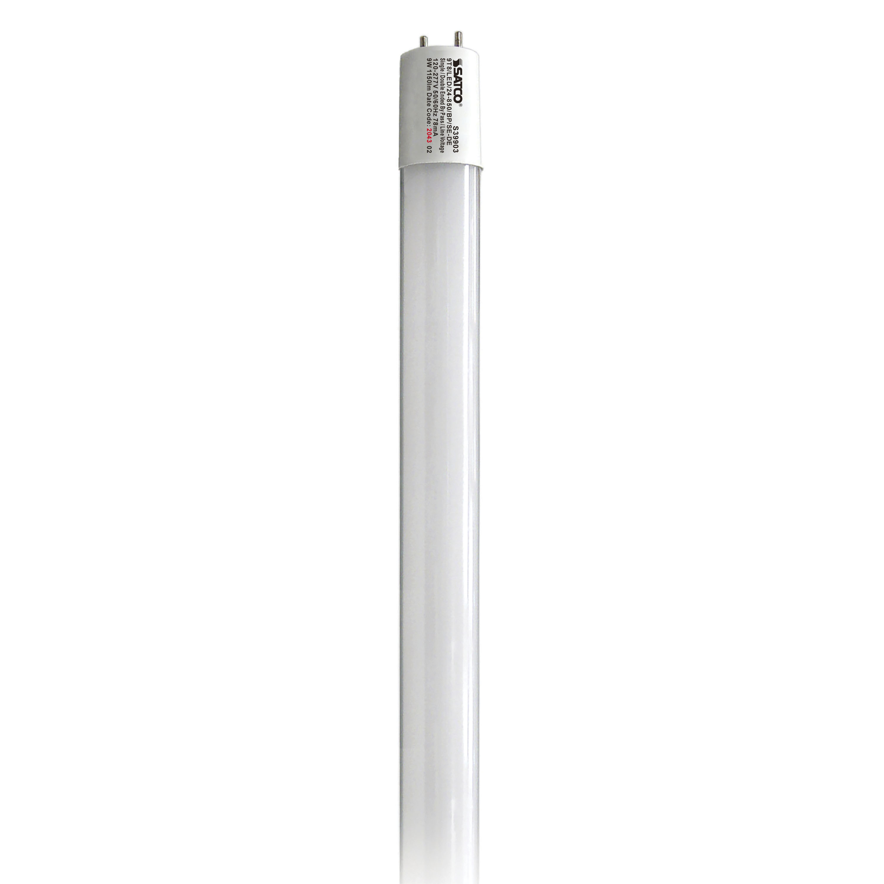 Satco (25 Pack) Tube Lighting, Part Number S39903;9 Watt T8 LED; 2Ft; 5000K; Medium Bi Pin base; 50000 Average rated hours; 1150 Lumens; Type B; Ballast Bypass; Single or Double Ended Wiring - image 1 of 3