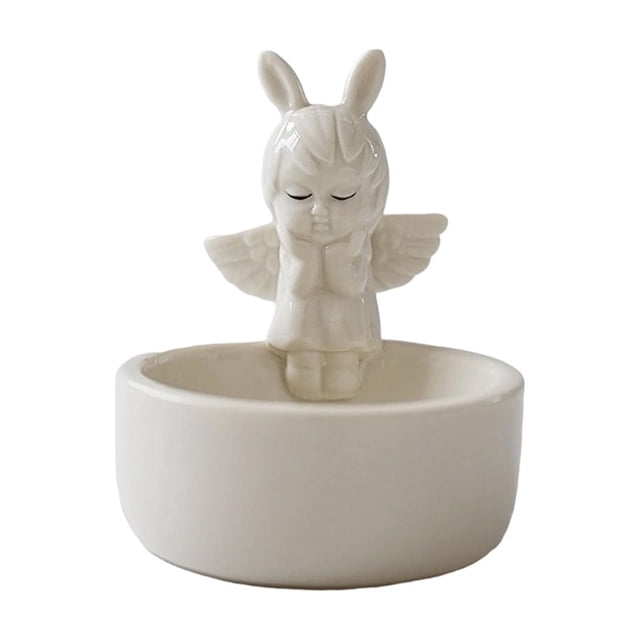 Ceramic Candlestick for Home Decor Easter Tabletop Ornament 3.46 in H White