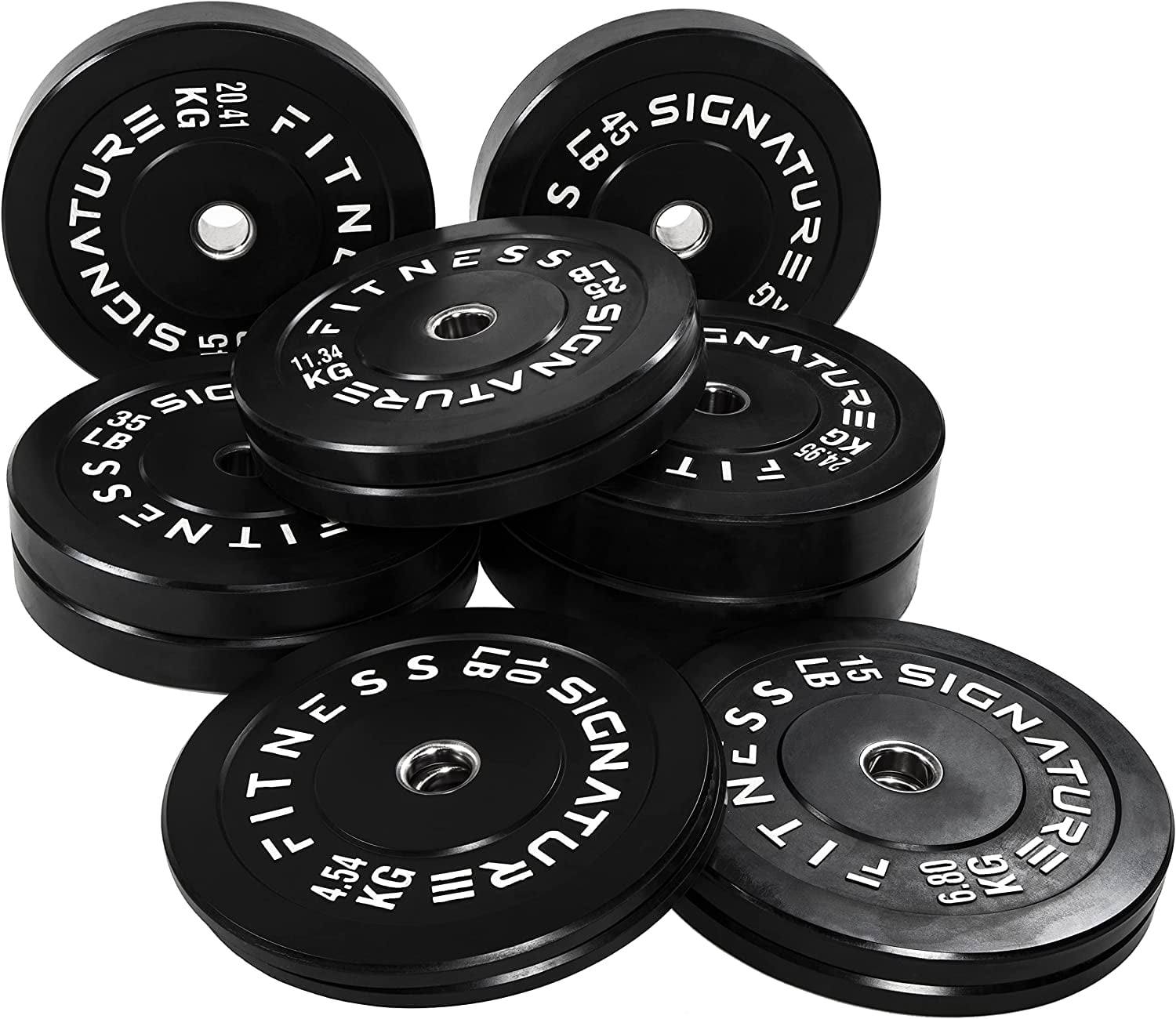 Signature Fitness 2 In. Olympic Bumper Plate Weight Plates with Steel Hub - 100% Virgin Rubber