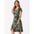 thumbnail image 3 of Vestido Midi Cruzado Y Acampanado Con Estampado Floral Tropical De Verano Para Mujer Negro verde XS, 3 of 6