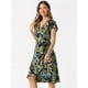 thumbnail image 3 of Vestido Midi Cruzado Y Acampanado Con Estampado Floral Tropical De Verano Para Mujer Negro verde XS, 3 of 6