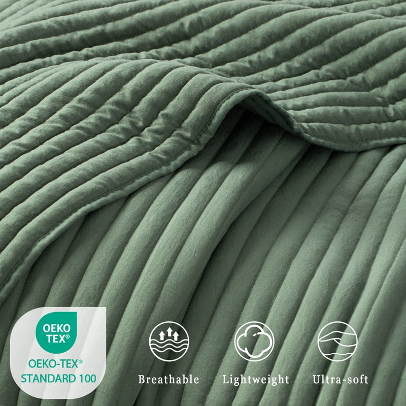 Exclusivo Mezcla Full Queen Quilt Bedding Set, Stripe Stitching Dark Green Quilts Queen Size for All Seasons, Soft Lightweight Microfiber Bedspreads Coverlets Bed Cover, 90"x96"