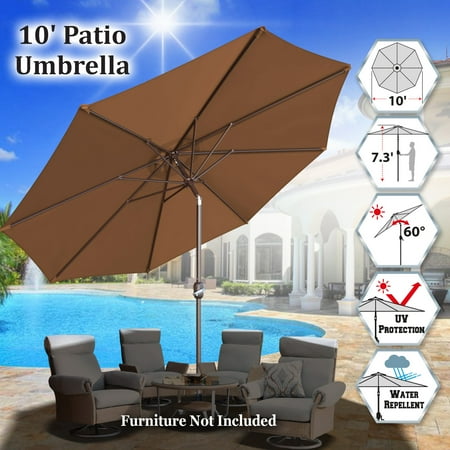 Buy Sun Parasol Sunrise Outdoor 10' Patio Umbrella 8 ribs with Tilt and Crank Garden Parasol Market Sunshade Umbrella (Brown) ()