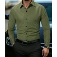 thumbnail image 3 of YLSDY Men's Dress Shirts Long Sleeve Collared Slim Fit Business Casual Outfits Wrinkle-Free Button Down Shirts Casual Suit Army Green M, 3 of 8