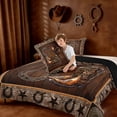 thumbnail image 4 of Erosebridal Bohemian Cowboy Boots Hat Queen Comforter Set,Rustic Horseshoe Texas Stars Pattern Bedding Comforter Set,Reversible Black,3pcs, 4 of 7
