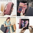 thumbnail image 3 of Funda Galaxy Z Fold 3, billetera Z Fold 3 para hombres y mujeres, billetera magnética de cuero sintético duradero con correa de muñeca, cremallera, tarjetero y funda para teléfono., 3 of 5
