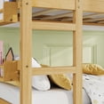thumbnail image 5 of Mirightone Wood Low Twin Over Twin Bunk Bed with Rattan Guardrail, Low Floor Bunk Bed with Storage Shelves (Natural), 5 of 8