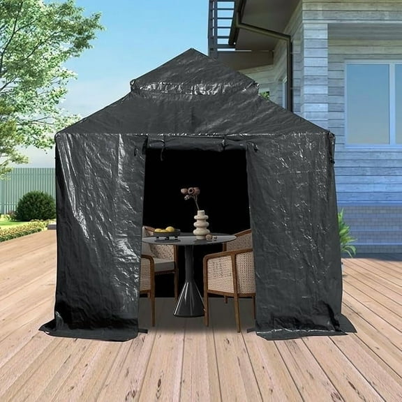 TOTAL Outdoor 8' x 8' Gazebo Winter Cover, Double Roof Waterproof Enclosure with Sidewalls & Mesh Windows, Universal Fit for Hardtop Gazebos, White