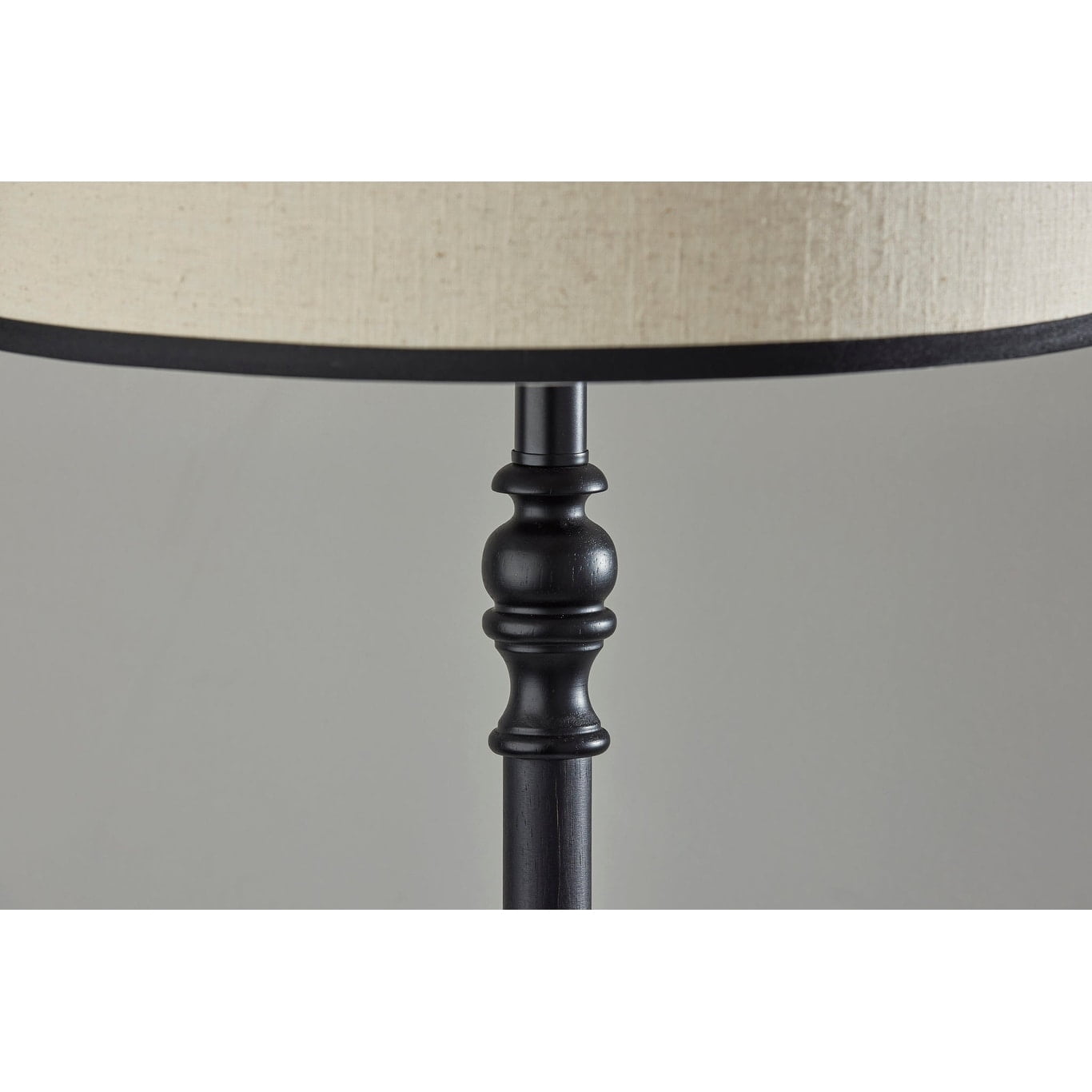Adesso Zeek 58.75" 3-Way Black Wood Floor Lamp with Cream & Black Textured Drum Shade