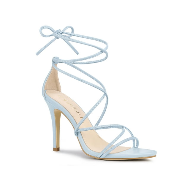 BLISSFUL STEP Style Sandales à Talons Aiguilles à Lacets à Brides pour Femmes Bleu Pâle 7