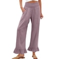 thumbnail image 2 of Nestiefly Womens Wide Leg Pants Drawstring Elastic High Waisted Ruffle Hem Palazzo Casual Pants with Pockets 2026 Light Purple L, 2 of 7