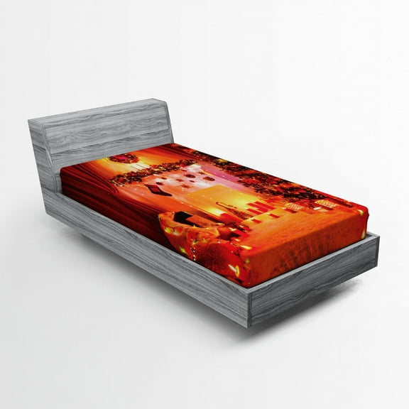 Ambesonne Christmas Fitted Sheet, Noel New Years Theme, Twin XL Size, Orange