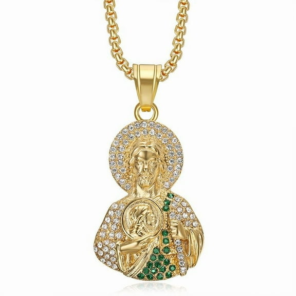 14K Yellow Gold pendant, Saint Jude, with rhinestone Streets, hip-hop, parties, men's women's holiday gifts, jewelry