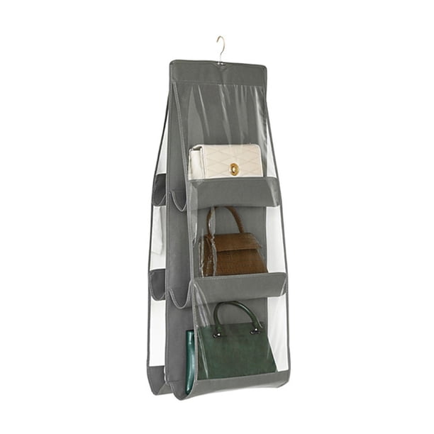 Organizador de bolsos colgante Soporte de almacenamiento no tejido Armario para monedero de PVC 6 bolsillos Gris tholdsy HA6749-01B