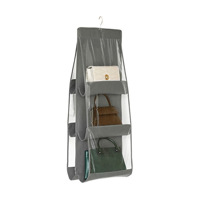 Hanging Handbag Organizer Non-woven Storage Holder PVC Purse Closet 6 Pocket Grey