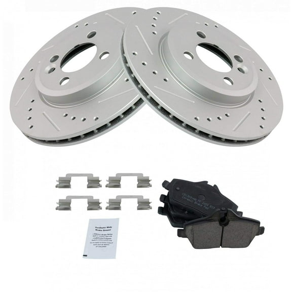 TRQ Front Performance Brake Pad & Rotor Kit Brake Pads Brake Rotors Set Ceramic Premium G-Coated Fits Select 2007-2015 Mini Cooper