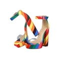 thumbnail image 4 of Women Fabric Clear Open Toe Striped Platform Chunky Heel Sandal 18494, 4 of 6
