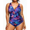 thumbnail image 4 of GHSDFBB Women Plus Size One Piece Swimsuits V Neck Tummy Control Bathing Suits Retro Ruched Swimwear, 4 of 6