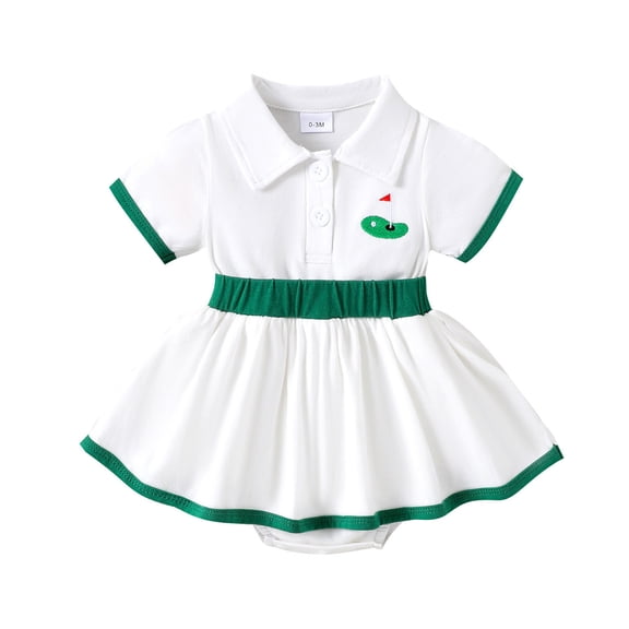 Ulitacool Girls Spring Onesies Summer Outfit Short Sleeve Romper Dress With Collar Baby Infant Bodysuit Jumpsuit Playwear White 6-12 Months