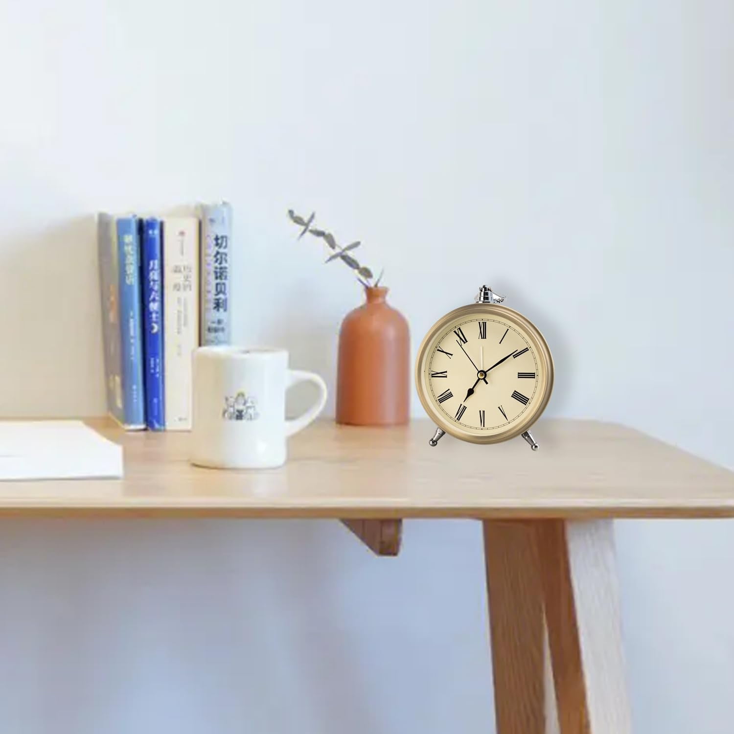 Desk Clock,Battery Operated Clock,Retro Alarm Clock, Ideal for Bedrooms, Vintage Inspired Decor, Silent Non-Ticking,Retro Clock(6 inch,Roman Numerals)