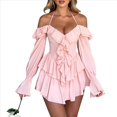 thumbnail image 1 of Vestido Midi para Mujer, Disfraz de Halloween, con Hombros Descubiertos, Estilo Hada Mariposa, para Fiesta de Cosplay, con Pañuelo Rosa M, 1 of 8